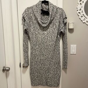 Yigal Azrouel Gray Black Marled Long Sleeve Cowl Neck Knit Sweater Dress XS